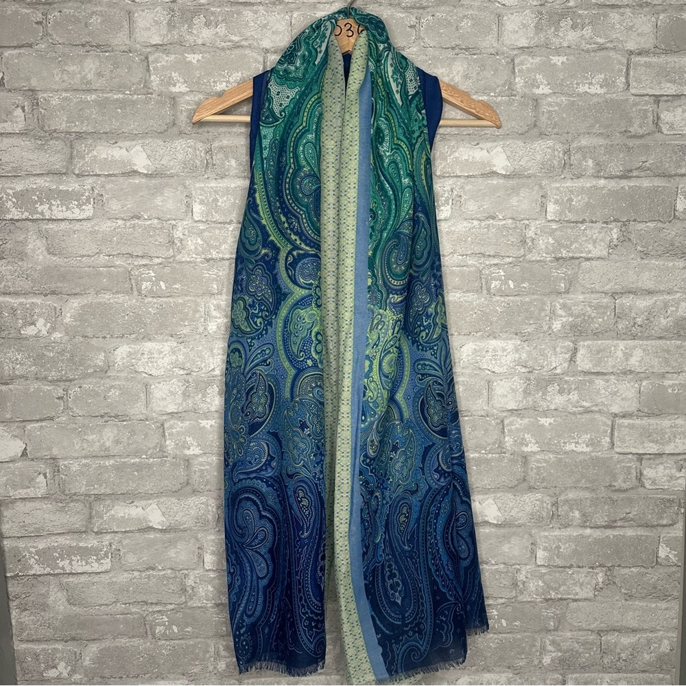 NWT Echo Design Custom Blue and Green Paisley Scarf 38” x 73”